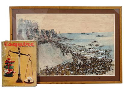 Robert Andrew Parker, Watercolor And Ink Painting For A 1958 Esquire Magazine Illustration Vignette: Original, Watercolor And Ink On Paper Painting By Robert Andrew Parker, Born 1927, An American Illustrator And Printmaker. The Artwork Depicts A Battle Of The Bulgarian And British Armies On The Seash