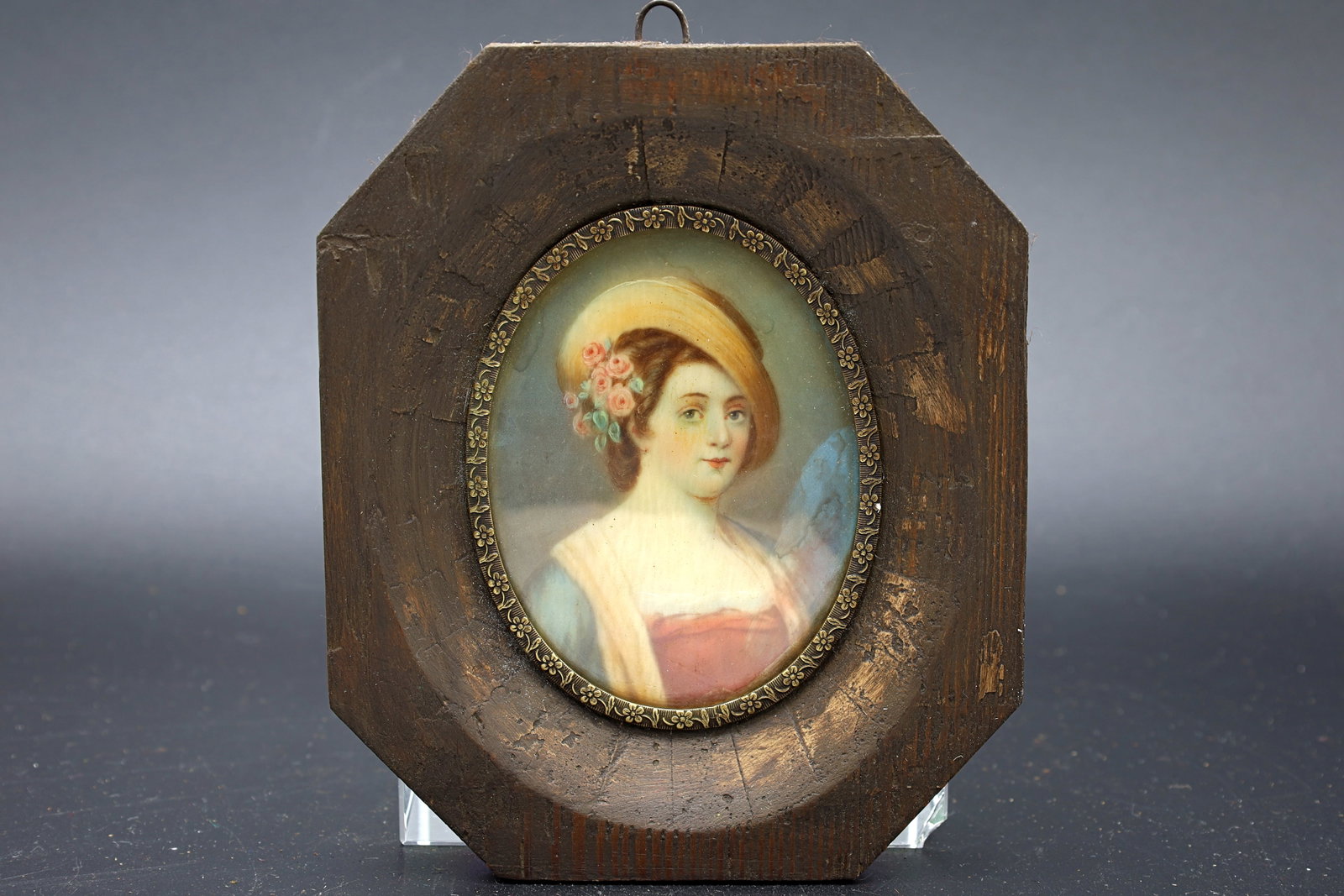 Miniature Portrait Painting Of Young Lady In Late 18th Century Mediterranean Fashion Garments: Miniature Portrait Painting Of Young Lady In Late 18th Century Mediterranean Fashion Garments. Artwork, French Mid Of The 19th Century, Europe. Dimensions 5.5 x 4.55 inches. All Measurements Are Appro