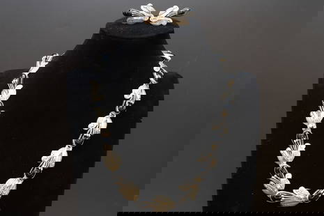 Taxco Mexico, A Demi Parure Jewelry Set With Necklace And Earrings, Modernist Aztec Design: Taxco Mexico, A Demi Parure Jewelry Set With Necklace And Earrings, Modernist Aztec Design. The Pieces Are Donre With 925 Sterling Silver And Carved Black Onyx Stones. The Design Is Following The Prec