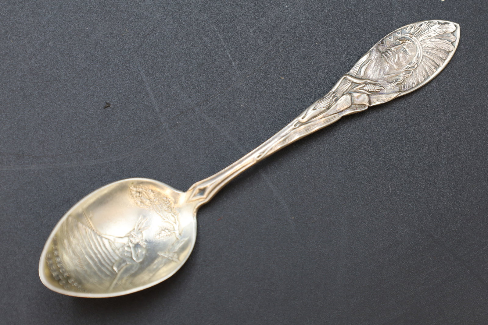 Antique Sterling Souvenir Spoon, Native American Indian Chief Saratoga, (1 of 4)