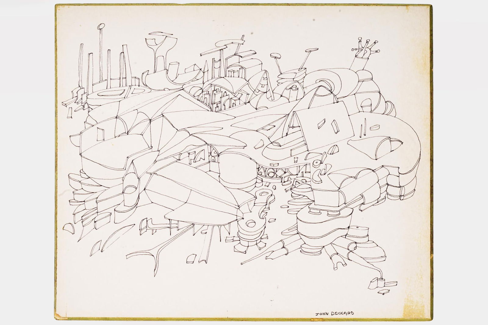 American Futurism, A Vintage 1960s Ink Drawing By John S Deckard, Hand Signed, Paintings Art (1 of 5)