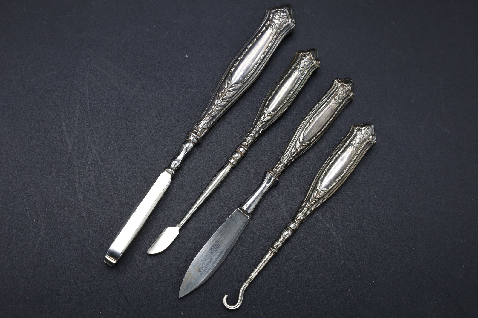 Antique Sterling Silver Dresser Set, Vanity Manicure Tools, Buttonhook, Art Nouveau Design (1 of 5)