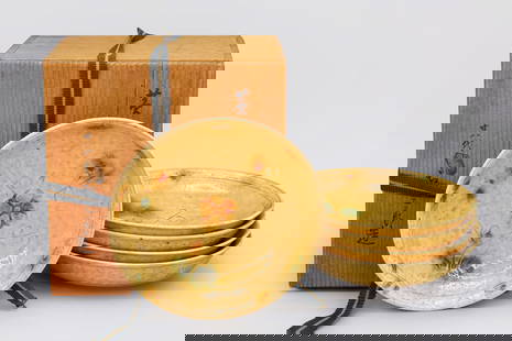 Tosaburo Kato, Vintage 1980s Japanese Ceramics Five Tea Plates Of Seto Ware, Karatsu Ware Pottery: Tosaburo Kato, Vintage 1980s Japanese Ceramics Five Tea Plates Of Seto Ware. The Artist Is A 1st Class Potter, The 31st Of Kato Lineage, Who Was Identified As An Important Human Cultural Treasure Of S