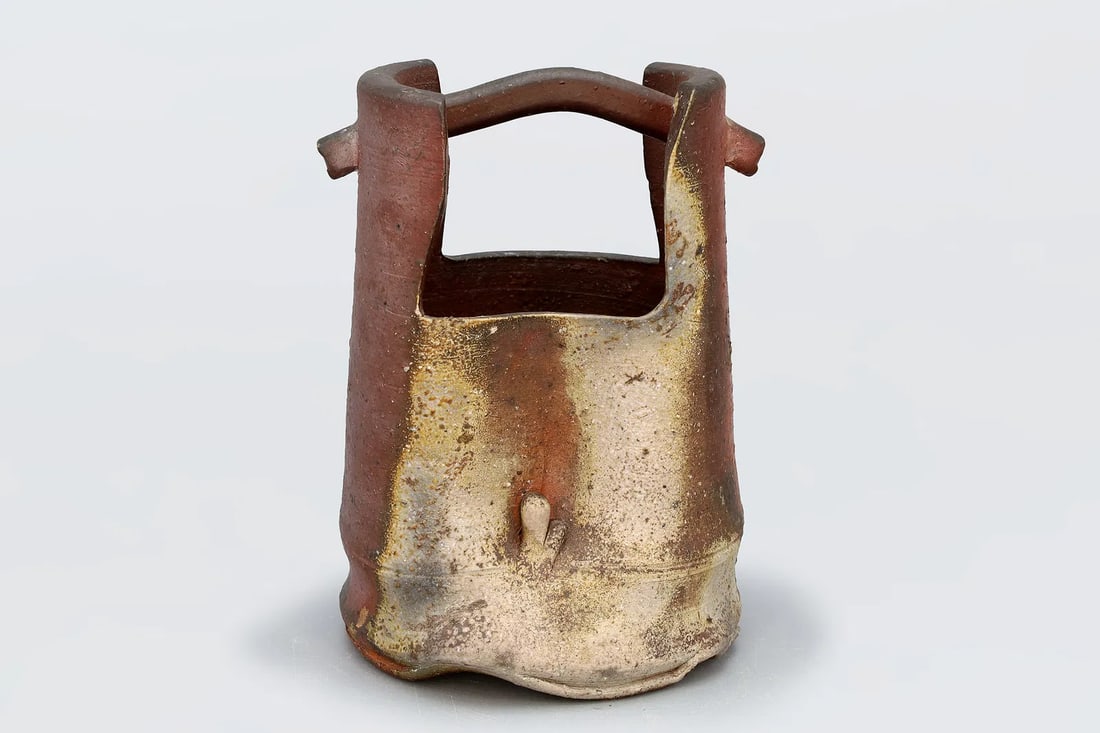 Vintage 1980s Bizen Ware, Japanese Pottery Vase With Handle, Well Design For Ikebana (1 of 7)