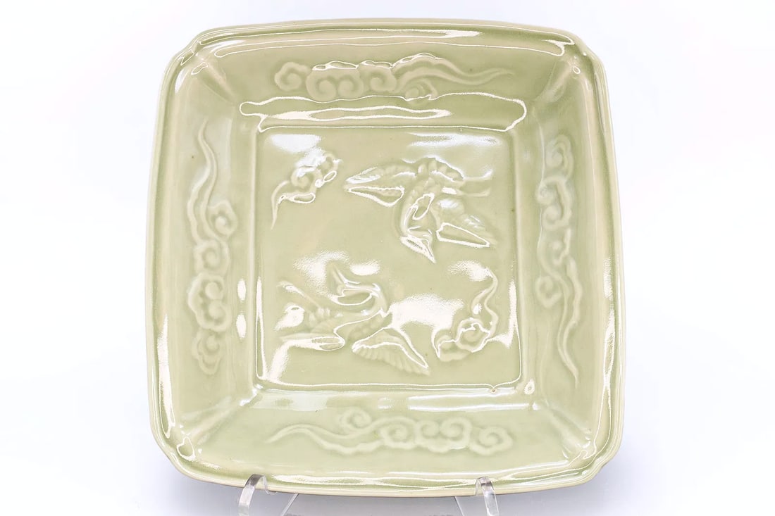 Antique 19th C Meiji Japan Celadon Tea Plate In Old SANDA Ware Style, Made In Hyogo Prefecture (1 of 3)