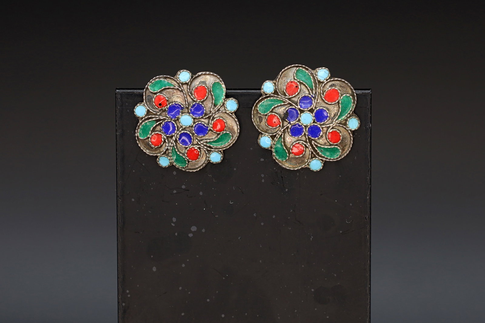 Vintage 1930s Cloisonne Earrings, Russian Colorful Enamel Damascene, Retro Art Deco Period Designs (1 of 4)