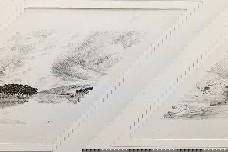 Vintage 1930s British Ink On Paper Landscape Drawing, A Portfolio Of Original Art By Walter M Keesey: Interesting Item, Part Of The Portfolio Of Works About Bridges, Churches And Castles On The West England Area. Commission Work Done In Between The World Wars. There Is An Almost Conspiracy That The Br