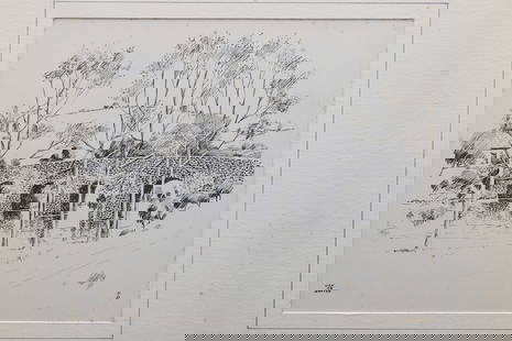 Vintage 1930s British Ink On Paper Landscape Drawing, A Portfolio Of Original Art By Walter M Keesey: Interesting Item, Part Of The Portfolio Of Works About Bridges, Churches And Castles On The West England Area. Commission Work Done In Between The World Wars. There Is An Almost Conspiracy That The Br
