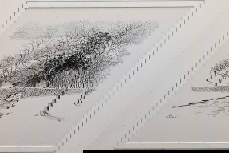 Vintage 1930s British Ink On Paper Landscape Drawing, A Portfolio Of Original Art By Walter M Keesey: Interesting Item, Part Of The Portfolio Of Works About Bridges, Churches And Castles On The West England Area. Commission Work Done In Between The World Wars. There Is An Almost Conspiracy That The Br