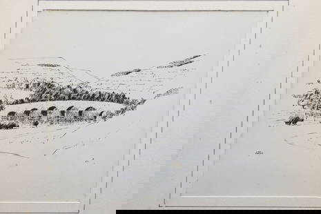 Vintage 1930s British Ink On Paper Landscape Drawing, A Portfolio Of Original Art By Walter M Keesey: Interesting Item, Part Of The Portfolio Of Works About Bridges, Churches And Castles On The West England Area. Commission Work Done In Between The World Wars. There Is An Almost Conspiracy That The Br