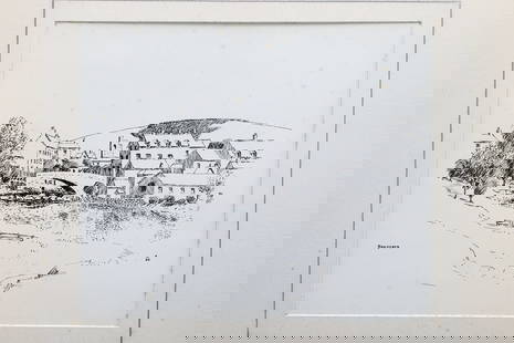 Vintage 1930s British Ink On Paper Landscape Drawing, A Portfolio Of Original Art By Walter M Keesey: Interesting Item, Part Of The Portfolio Of Works About Bridges, Churches And Castles On The West England Area. Commission Work Done In Between The World Wars. There Is An Almost Conspiracy That The Br