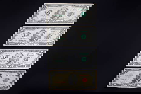 Group Of Four American Dollar Paper Banknotes Bills, Face Value 2 Dollars, 4 Units, Numismatics: Group Of Four American Dollar Paper Banknotes Bills, Face Value 2 Dollars, 4 Units, Numismatics. DISCLAIMER: Read The Description And Watch Carefully The Images Provided. Ask Any Questions Before You