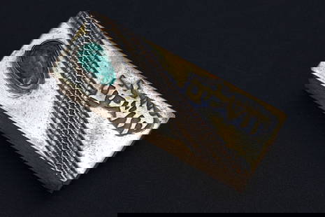 Mid Century Betzalel, Jerusalem, Israel, Snuff Box Made Of Sterling Silver And Eilat Turquoise Stone: Unusual Finding, Circa 1950s, Mid Century Betzalel, Jerusalem, Israel, Snuff Box Made Of Sterling Silver And Eilat Turquoise Stone. Signed. Very Good, Normal Surface Wear And Age. DISCLAIMER: Read The