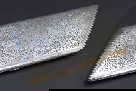 Antique American Early 20th Century Sterling Silver Cigarette Case With Art Nouveau Etched Flowers: Antique Early 20th Century Sterling Silver Cigarette Case With Art Nouveau Etched Floral Ornament And Monograms. Marked LSSterling, American. Dimensions, 4.5 x 2.85 inches. Weight 142 Grams. DISCLAIME