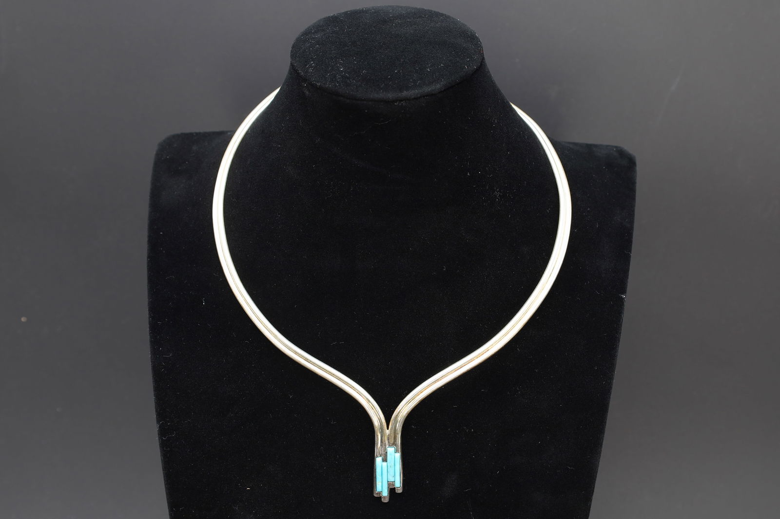 V Shape Collar Necklace With Turquoise Mosaic Accent, 925 Sterling Silver Jewelry, Torc, Jay King (1 of 4)