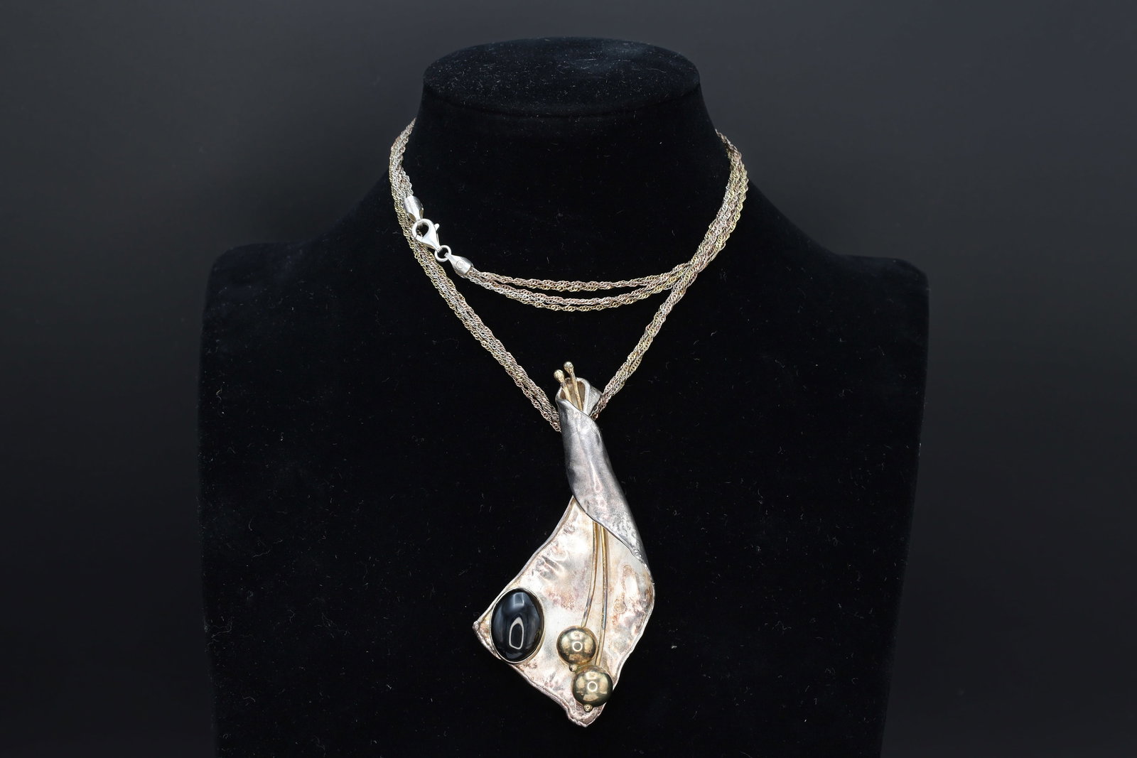 Avi Soffer, Brutalist Pendant On A Multi Strand Chain Necklace, Sterling Silver And Black Onyx (1 of 5)