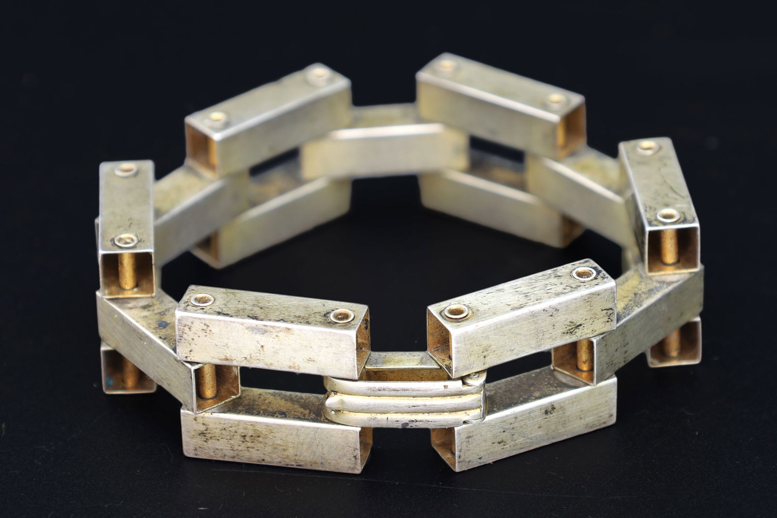 Early Art Deco Bracelet, A 1920s Tank Track Sterling Silver Mechanical Hinge Movement, Retro Jewelry (1 of 6)