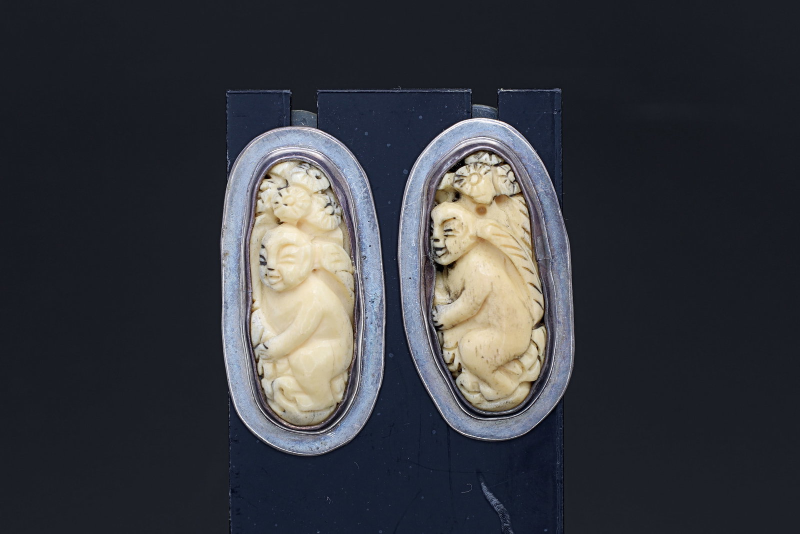 Amy Khan Russell, Vintage Large Stud Earrings, 925 Sterling Silver Jewelry, Chinoiserie Style (1 of 4)