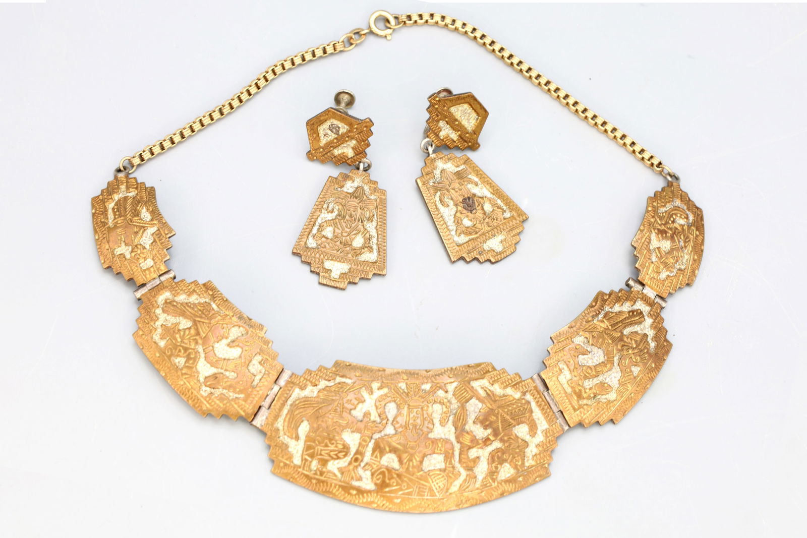 Vintage Jewelry Set 925 Sterling Silver And 14kts Rose Gold Wash, Art Deco Necklace And Earrings (1 of 5)