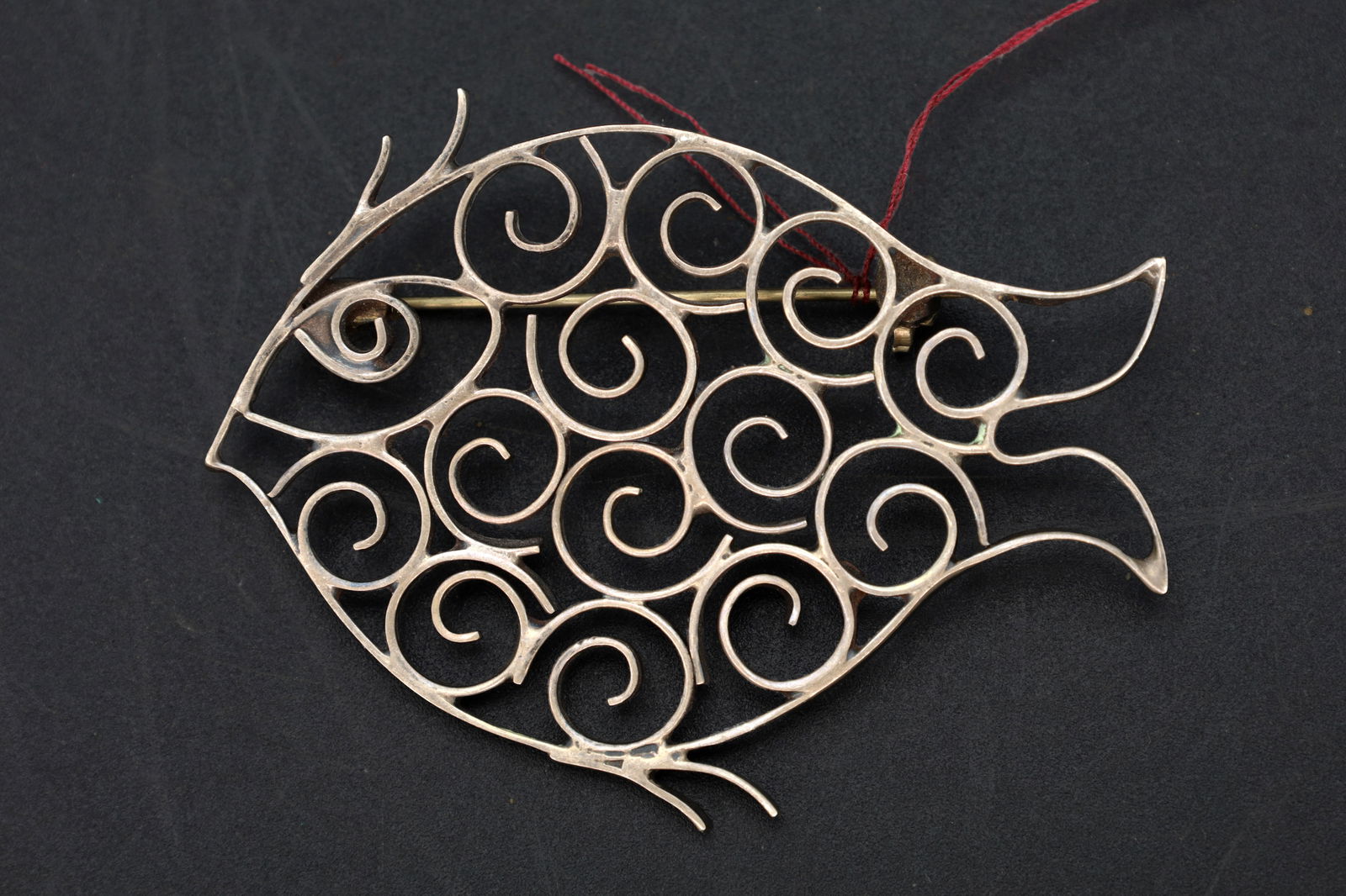 Taxco Mexico ACC Brooch, A Wirework Sterling Silver FISH Pin In Modernist Style, Mid Century 1950s (1 of 5)