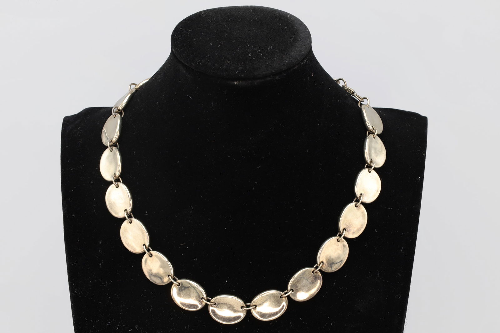 Vintage Flat Links Necklace, Sterling Silver, Oblongue Hammered Disc, Jewelry Fashion Accessories (1 of 5)