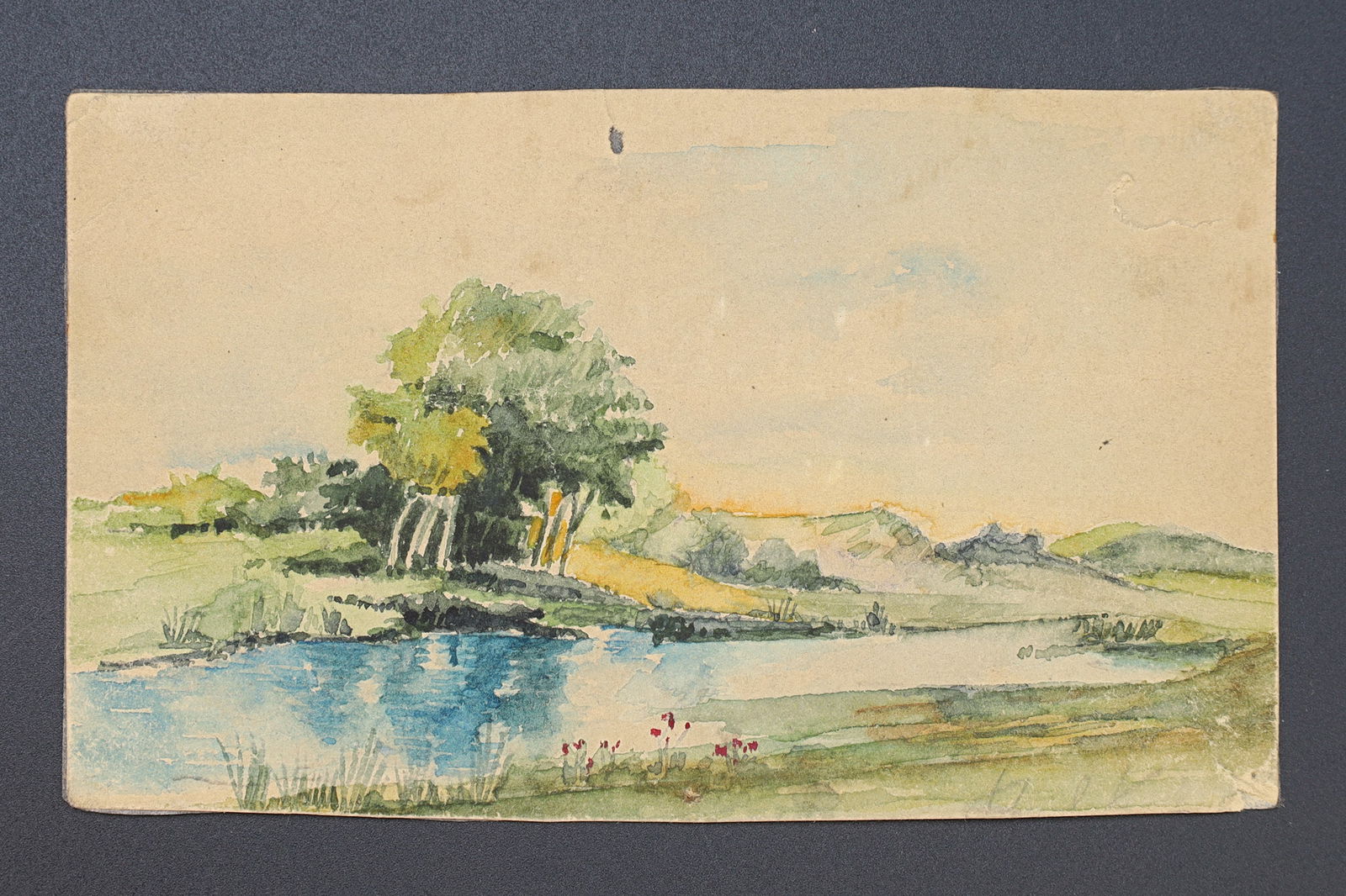 Connemara Landscape In Ireland, Antique 1900s Liberty Style Painting By Paulo Antonini, Small Format: River Passing Through The Connemara Landscape In Ireland. Dated As Around 1907 and 1910, A Very Small Artwork By Italian Born Artist Paulo Antonini (1888 To 1941). Part Of His Portfolio As Student Of