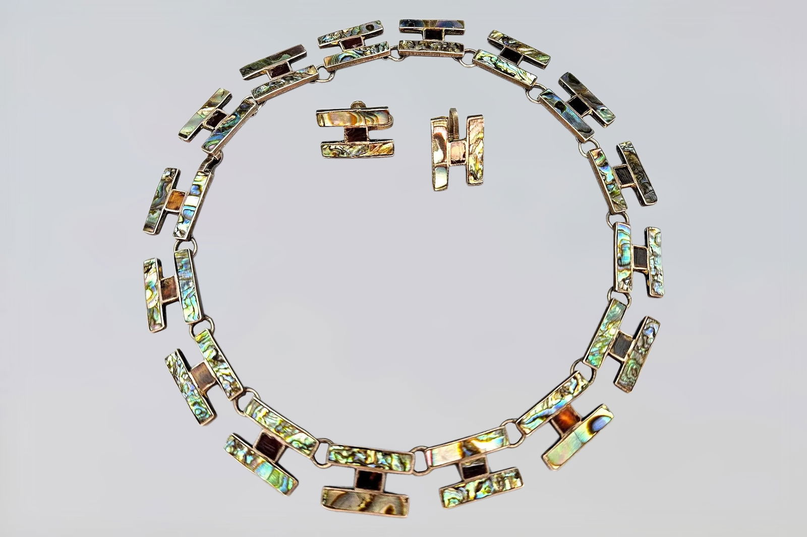 Miguel Alonso Jewelry Set, Signed Art Deco Panel Link Necklace And Earrings, Jewelry Los Ballesteros (1 of 6)