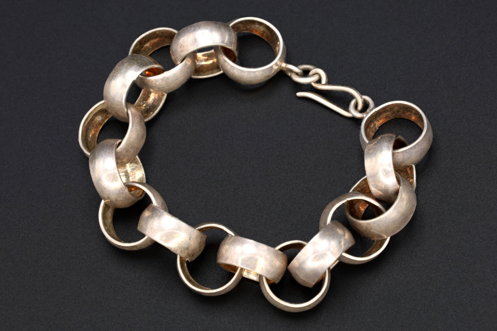 MMA 925 Silver Rollo Chain Bracelet, Wide Band Circle Links, Sterling Silver Fashion Jewelry (1 of 4)