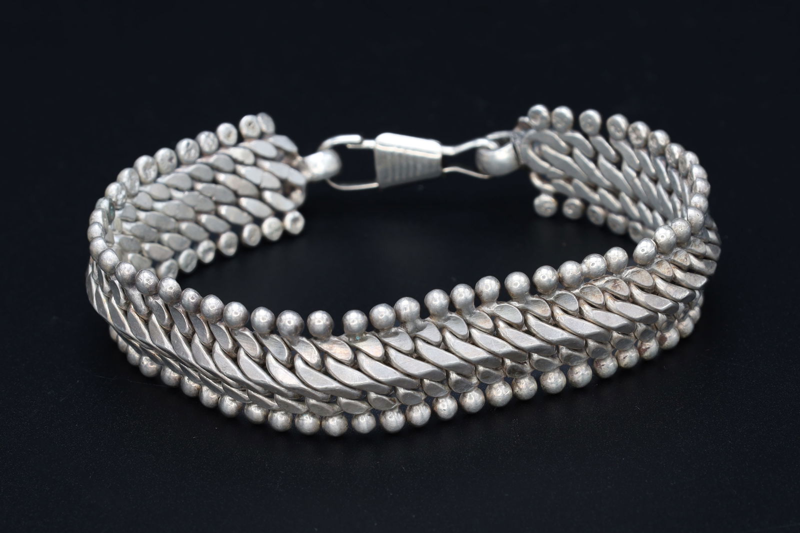 Heavy Handmade Interlocking Chain Bracelet, 925 Sterling Silver, Flat Links, Wide Bangle Jewelry (1 of 6)