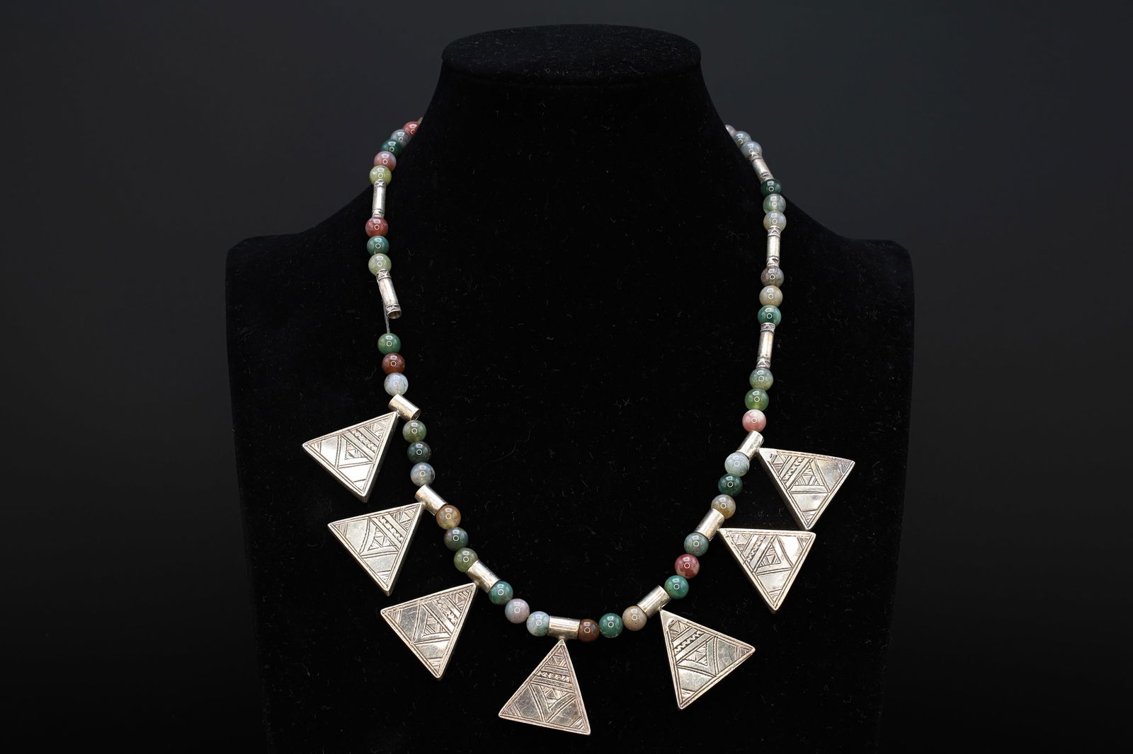 Beaded Bib Necklace In A Berber North Africa Style, Colored Quartz And Agate Ball beads, Tuareg (1 of 5)