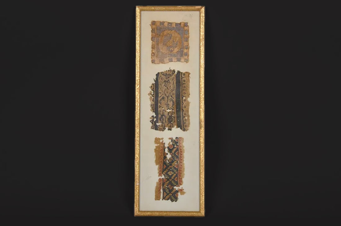 Ancient 7th Century AD, Christian Coptic Egypt Textile Fragments, Abstract Embroidered Patterns Art (1 of 4)