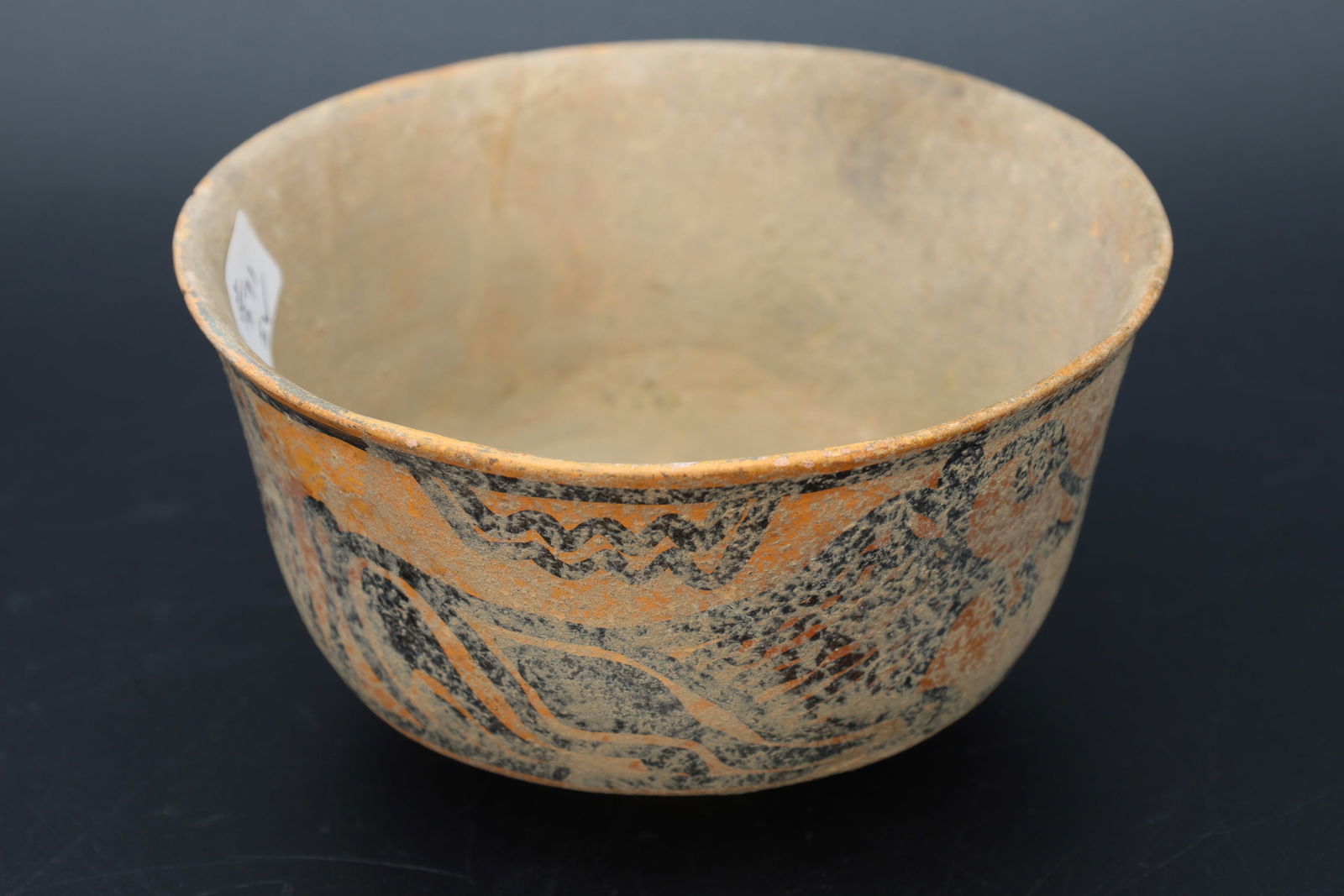 Ancient Indus Valley Terracotta Bowl With Painted Lions And Stripes, Very Late 2nd Millennium BCE: Ancient Indus Valley, Very Late 2nd Millennium BCE From The Harappa Bronze Age Civilization Terracotta Bowl With Painted Lions And Stripes On The All Around Outer Walls. Pair Of Reclined Lions And Ver