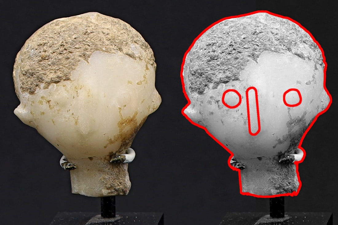 Ancient 2nd Millennium BCE, Neolithic Idol Head From Eastern Mediterranean, Cycladic Carved Stone (1 of 5)