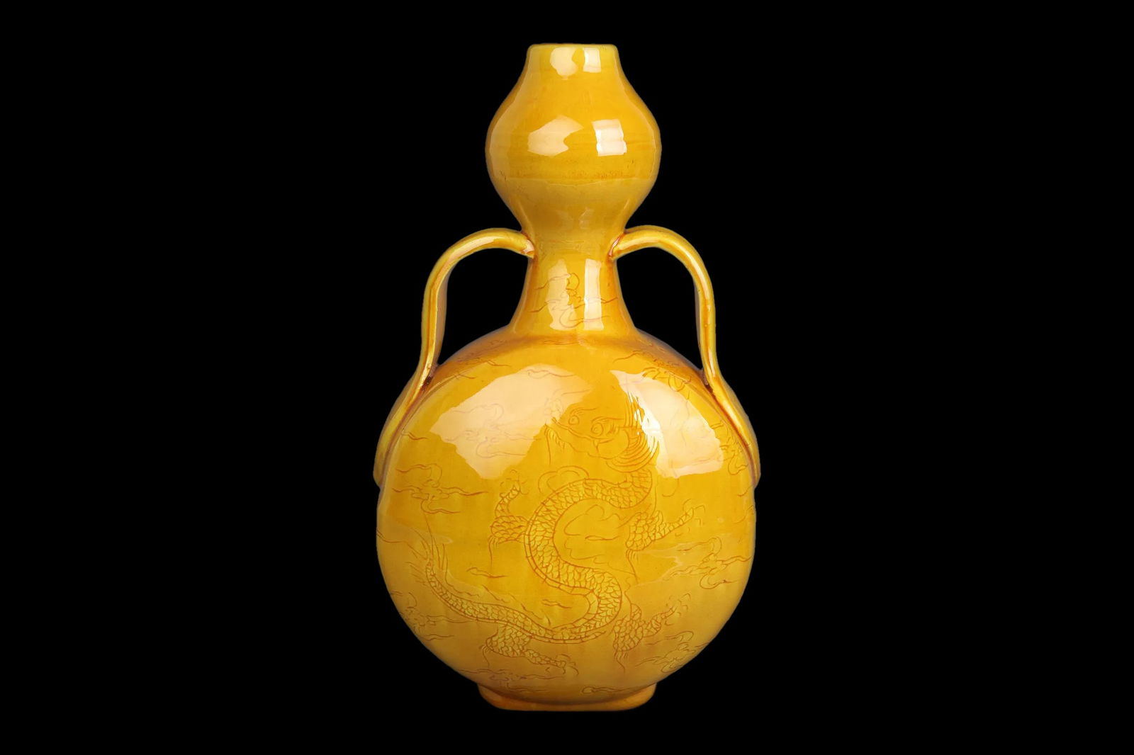 Vintage Imperial Yellow Glaze Vase, A Chinese Gourd Vessel With Incised Celestial Dragon, Song Style (1 of 5)