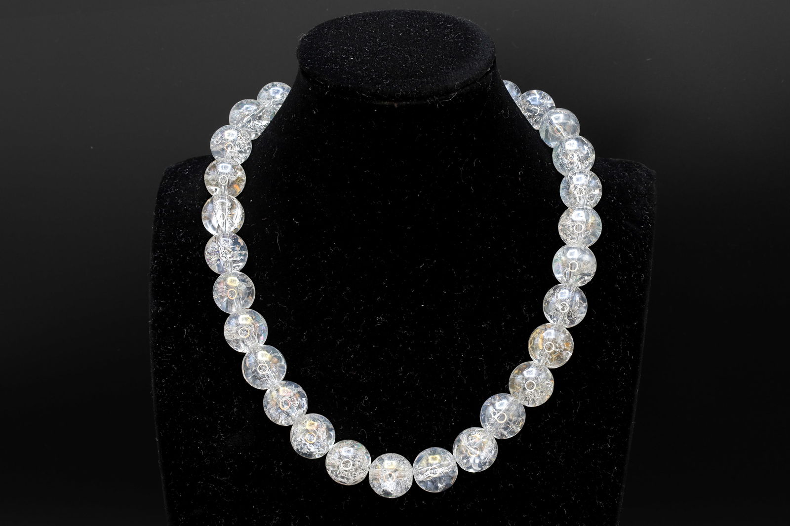 Vintage Mid Century Rock Crystal Beaded Necklace With Sterling Toggle Clasp, Large Ball Beads (1 of 3)