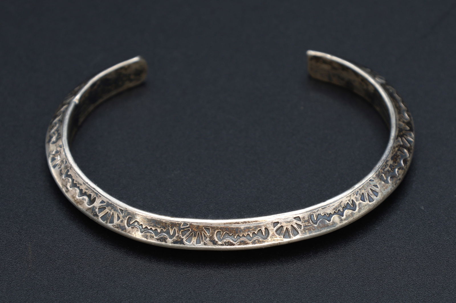 Vintage Navajo Cuff Bangle, Sterling Silver Etched Tribal Motifs, Southwestern Americana Jewelry (1 of 4)