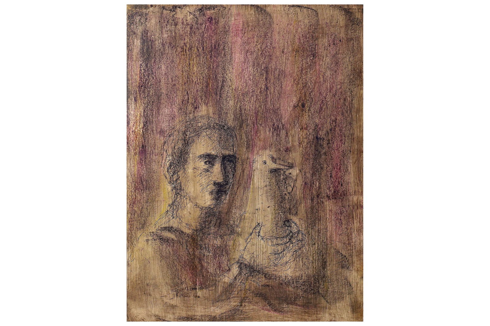 Mixed Media Artwork By Italian Artist Roberto Barni, Ink And Pastel On Paper, Hand Signed, Europe: A Mixed Media Artwork By The Italian Artist Roberto Barni (b. 1939) Depicting A Person, Probably A Young Lady, Holding A Pigeon Bird In Their Hands. Allegory Of Freedom Under Risks. Roberto Barni, Bor