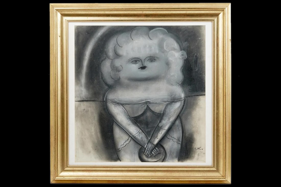 Yury Krasny, Russian USSR, Original Artwork Signed Framed, Vintage Mixed Media Art Pastel Painting: A Yuri Krasny Ukrainian Soviet Double-Sided Painting. An Original Circa 1980s Signed And Framed Large Size Artwork. Yury Krasny (Ukrainian, Russian, Soviet, 1925 to 2005), A Pastel On Paper Painting D