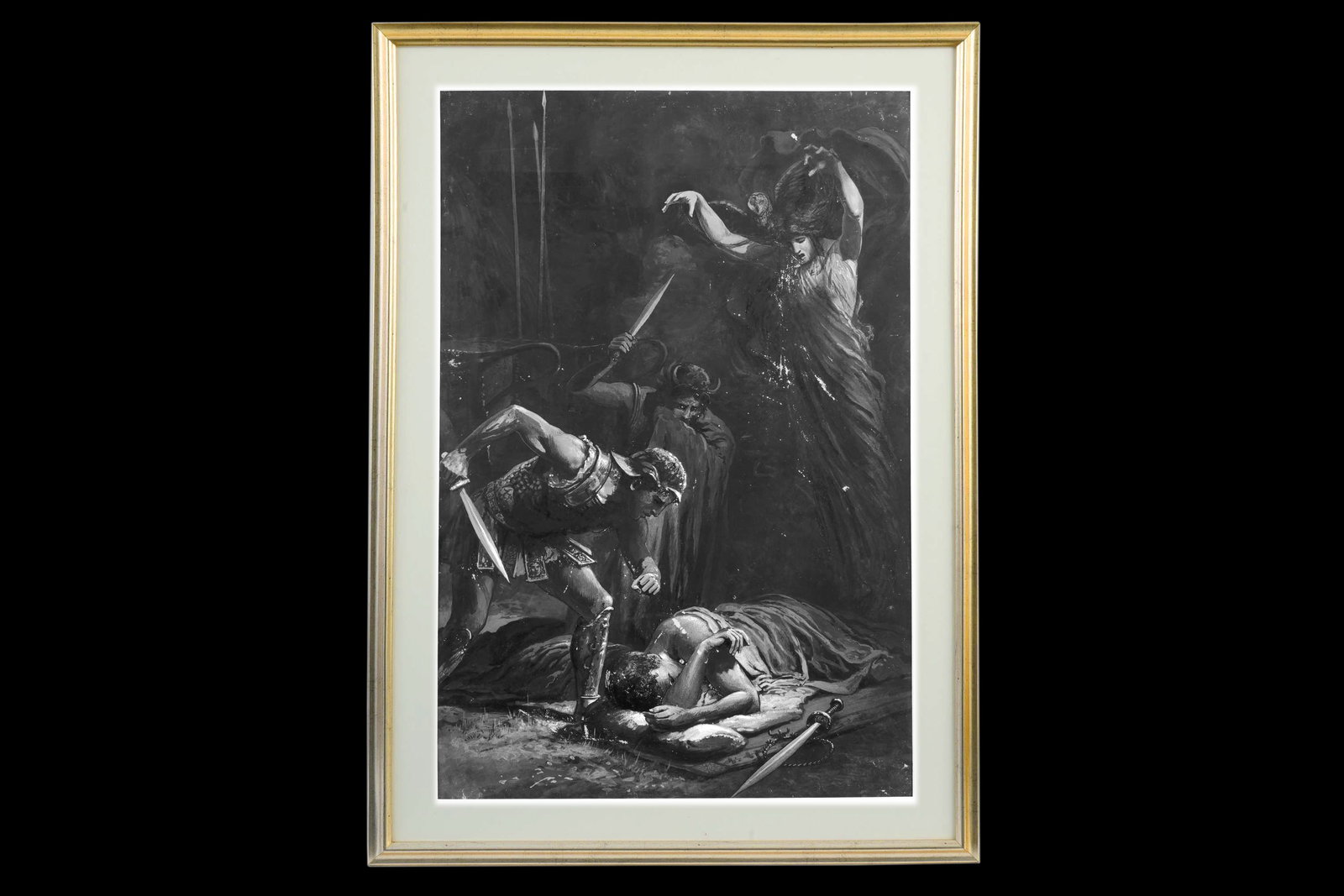 The Death Of Julius Caesar. Attributed To Lancelot Speed, British Artist, Circa 1900s Mixed Media: Lancelot Speed British Illustration Gouache Painting. The Death Of Julius Caesar. Attributed To Lancelot Speed, British, 1860 To 1931, Mixed Media, Ink And Gouache And Wash, Painting. Framed. Most Pro