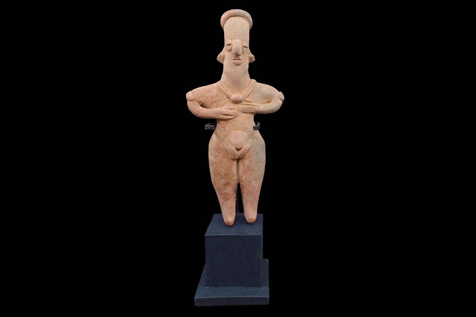 Ancient Pre Columbian Colima Pottery Standing Female Figure, Full Body Idol Dated As Circa 200BCE: Ancient Pre Columbian Colima Pottery Standing Figure, Full Body Idol Dated As Between 200 BCE To 250AD, Western Mexico, Mesoamerica Art. Flat Construction With Incisions And Some Minimal Pigmentation