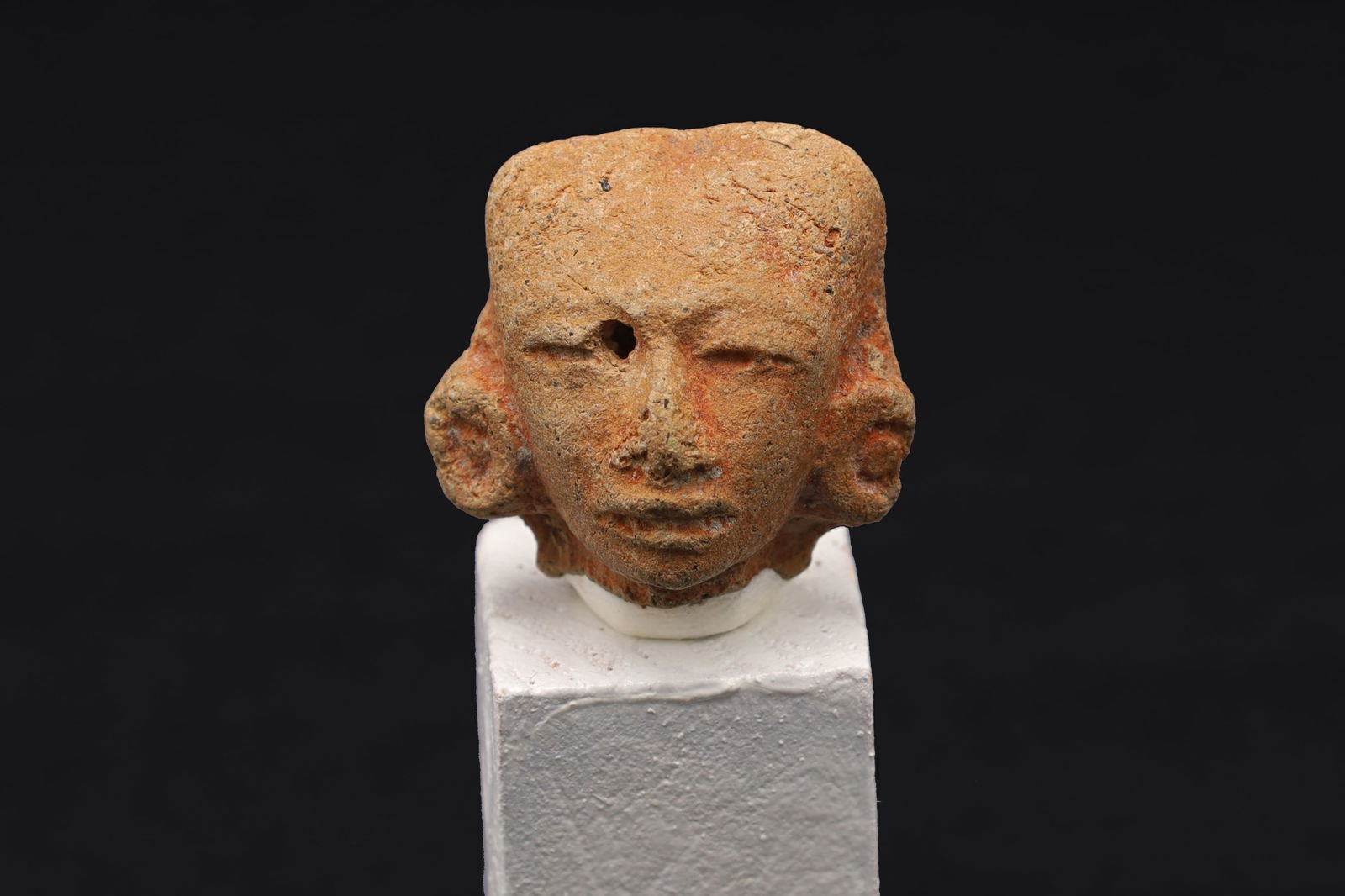 Maya Head Idol With Earrings, PreColumbian Ceramic Figurine, Mayan Campeche Classic Period Ca 950 AD: Maya Head Idol With Earrings, Pre-Columbian Ceramic Figurine, Mayan Campeche Classic Period Circa 950 AD, Prehispanic Mexico Antiquities. Exquisite Example Of Archaeological Art. Very Delicate, Fragil