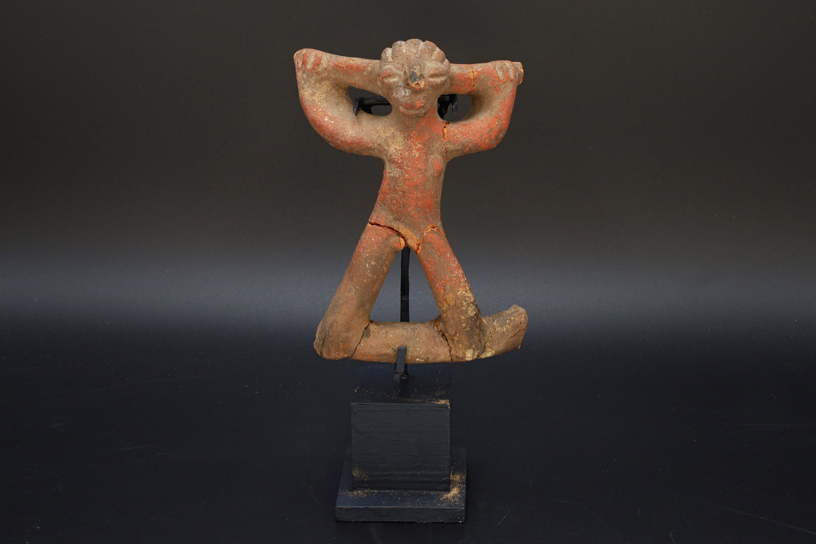 Standing Sukia Figure, Costa Rica, Guapiles Atlantic Watershed, Circa 15th Century AD, Antiquities: Dimensions Height Around 5 inches. All measurements are approximate. Sold as pictured. Broken And GLued, Fragment Of A Piece, Custom Base Is A Temporary Display Artifact Courtesy Of The Owner. Central