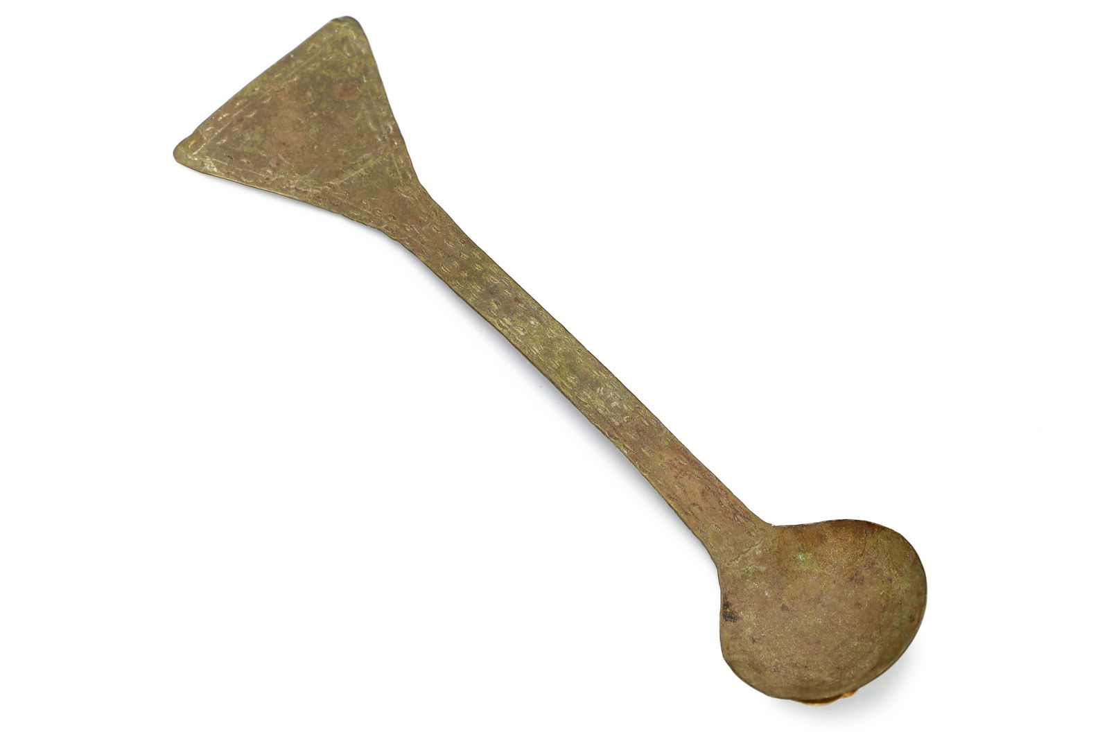 Antique Late 19th Century West African Ceremonial Spoon, Ashanti Peoples, Ghana, Hammered Brass: Antique Late 19th Century West African Ceremonial Spoon, Ashanti Peoples, Ghana, Hammered Brass Metal. Dimensions, Length 4.75 Inches. Surface Wear And Age, Patina. Sold As Is. Disclaimer: Read The De