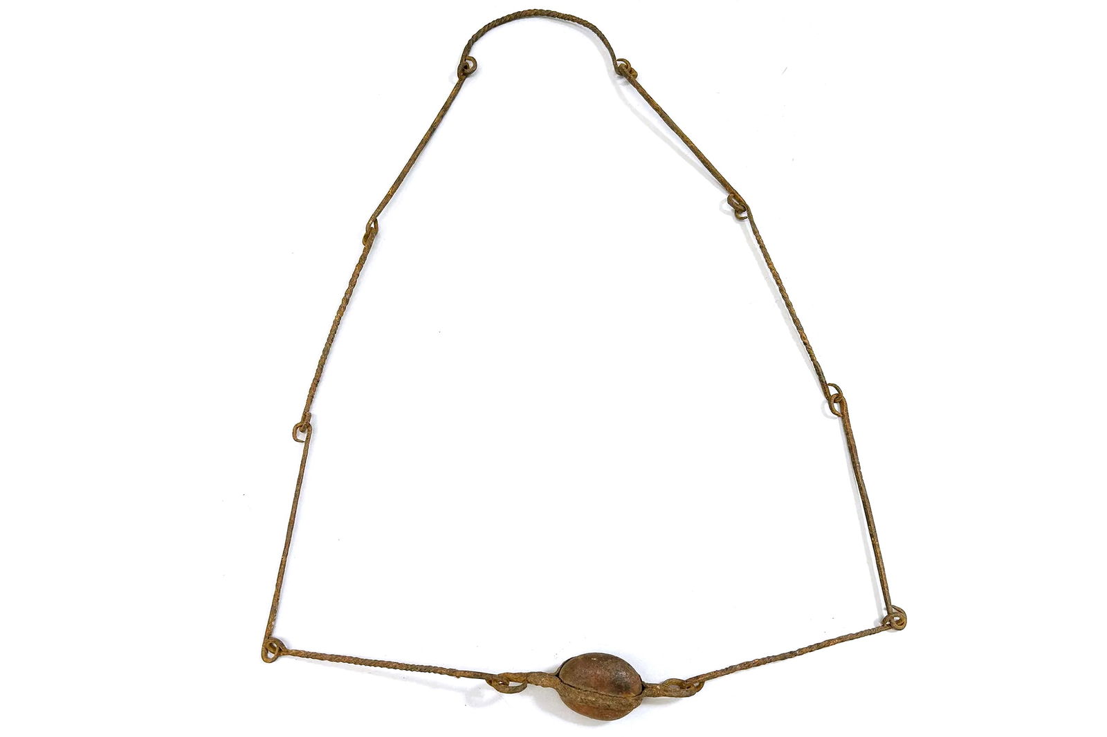 Early 20th Century, Dogon Jewelry, An Extremely Rare Finding, Handmade Chain And Pendant Necklace: Dimensions, Wearable Length 40 inches. All measurements are approximate. Antique Very Early 20th Century, Dogon Peoples Jewelry Used As Protocurrency, Mali On The Niger River Bend, An Extremely Rare F