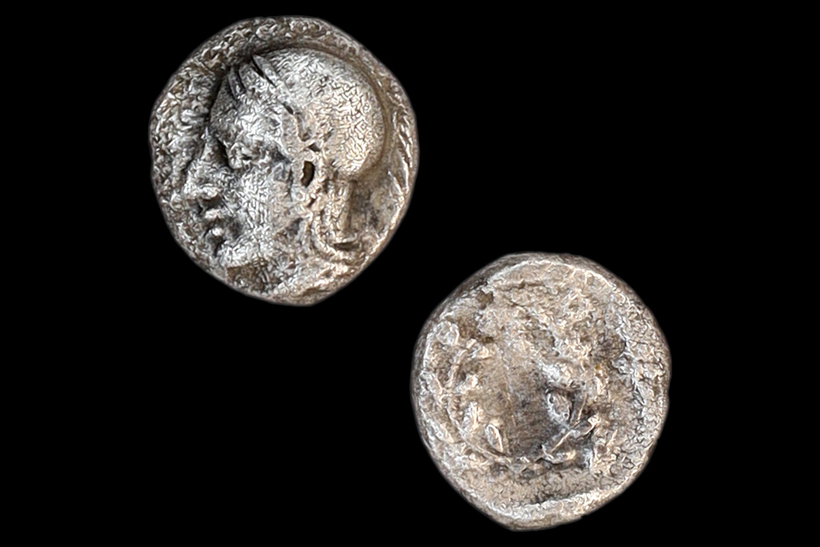 Elaia Aeolis 450 To 400 BCE Silver Diobol Coin With Helmeted Head Of Goddess Athena, Numismatics (1 of 3)
