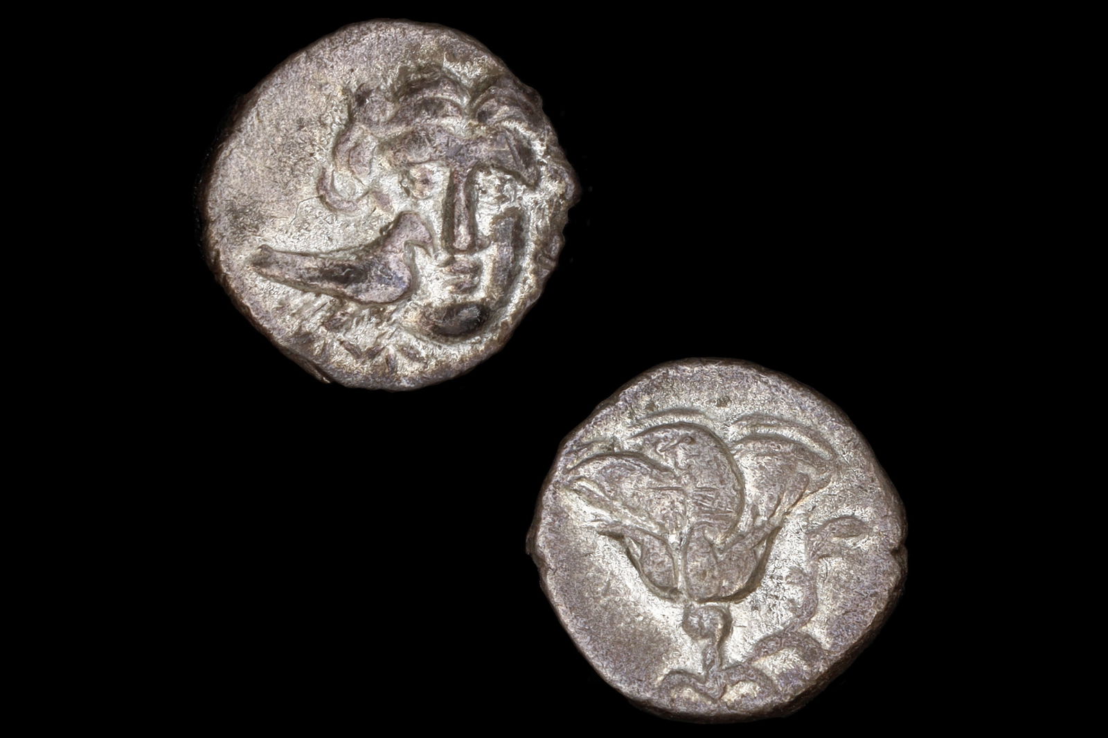 Side, Pamphylia 370 To 360 BCE Obol Silver Coin, Goddess Athena With Corinthian Helmet, Lion Head (1 of 4)