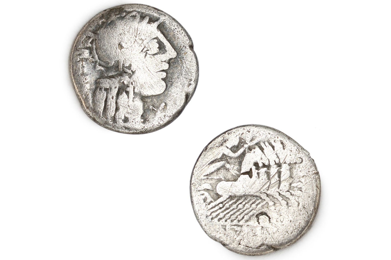 Curiatius Trigeminus. Ancient Roman Republic, Silver Denarius Coin Of 10 Asses, Year 142 BCE (1 of 4)