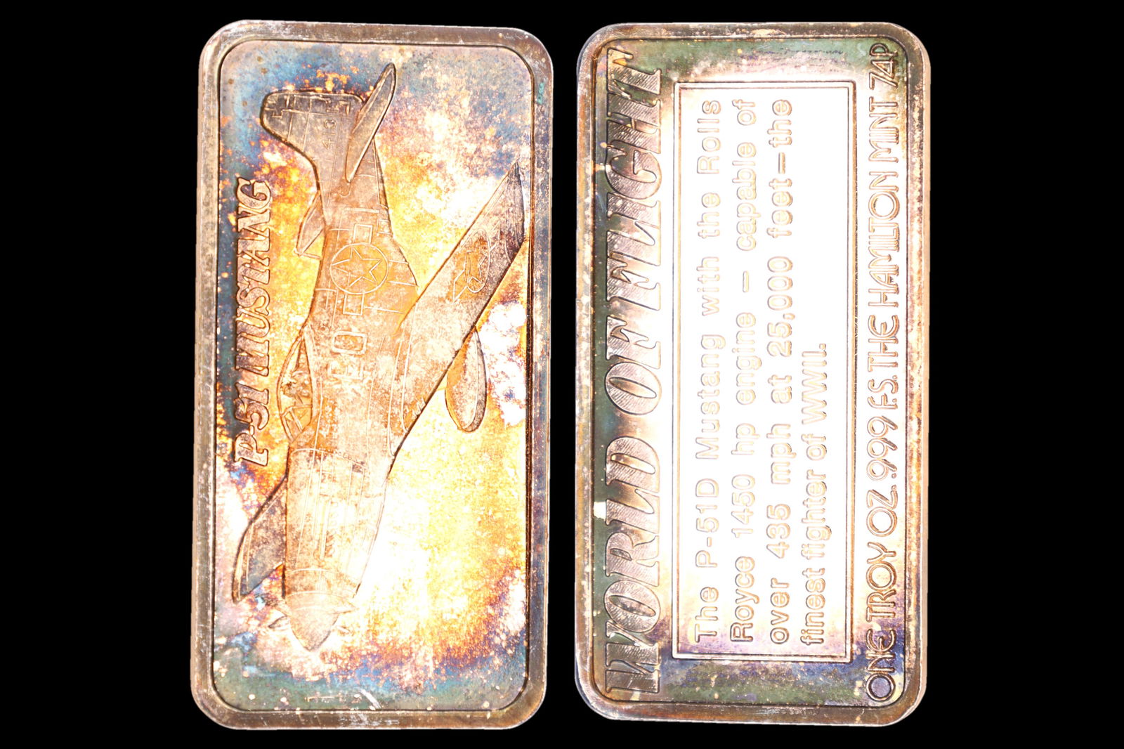 One Troy Oz 999 Silver Ingot, The Hamilton Mint, World Of Flight. The P-51D Mustang Rolls Royce (1 of 4)