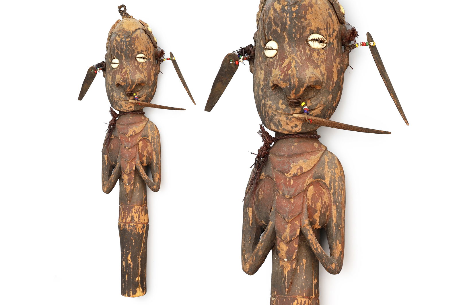 Papua New Guinea, Antique Early 20th Century Tribal Chief Cane Idol Of Ancestor, Ethnographics Art: Papua New Guinea, An Antique Early Of The 20th Century Tribal Chief Cane Idol, Deity. An Ancestral Portrait Used As The Finial Of A Ceremonial Cane. Rare To Find One On Such A Good Condition. It Has A