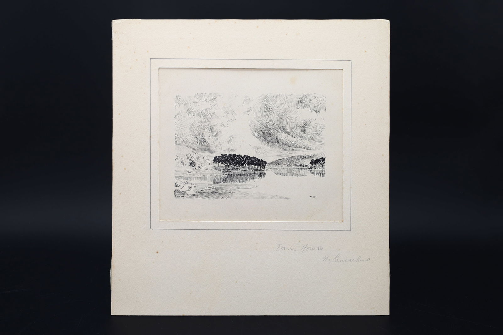 Vintage 1930s British Ink On Paper Landscape Drawing, An Original Art Painting By Walter M Keesey: Tam Houses N (North) Lancashire. Part Of The Portfolio Of Works About Bridges, Churches And Castles On The West England Area. Commission Work Done In Between The World Wars. There Is An Almost Conspir